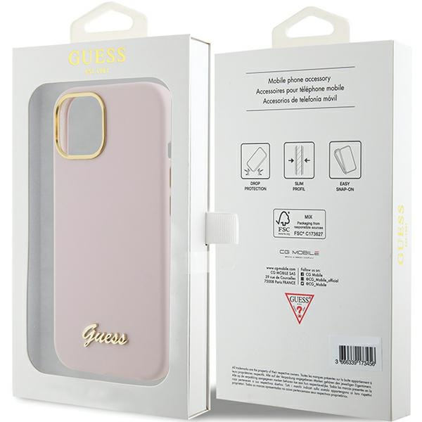 Guess GUHCP15SSMBSLP iPhone 15 / 14 / 13 6.1" różowy/pink hardcase Silicone Script Metal Logo & Frame