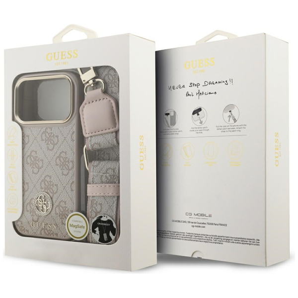 Etui Guess 4G Strass Logo & Big Strap Metal Buttons MagSafe do iPhone 17 Pro różowy