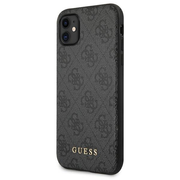 Guess GUHCN61G4GFGR iPhone 11 / Xr 6,1"szary/grey hard case 4G Metal Gold Logo