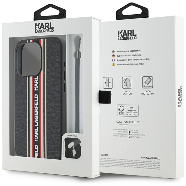 Etui Karl Lagerfeld Saffiano Athleisure  Stripes Cord do iPhone 15 Pro Max czerwony