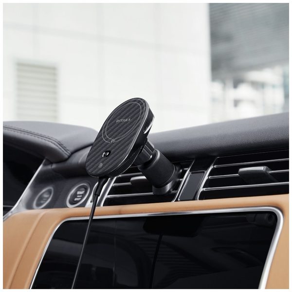 Uchwyt samochodowy z ładowarką           bezprzewodową PITAKA MagEZ Pro 2 Qi2 15W NFC Magsafe czarno szary