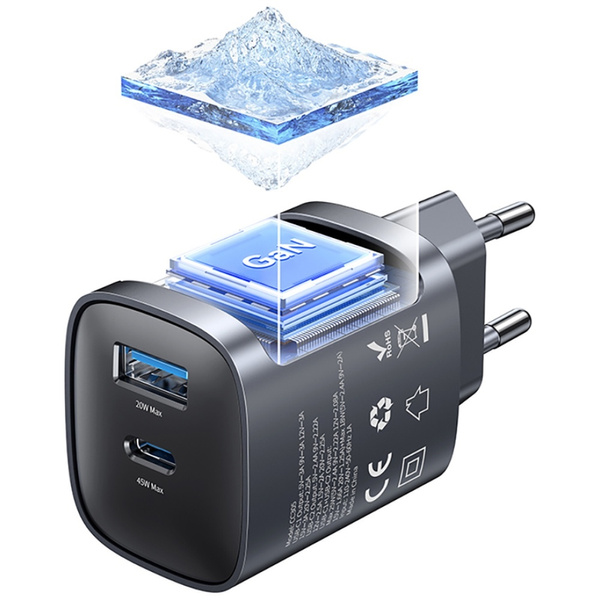 Ładowarka sieciowa USAMS CC290 T66 45W   GaN 1xUSB-A 1xUSB-C tarnish