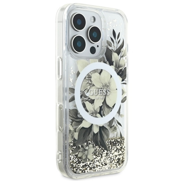 Guess GUHMP16LLFMWTE iPhone 16 Pro6.3" beżowy/beige hardcase Liquid Glitter Flower MagSafe