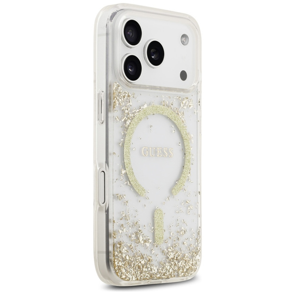 Etui Guess Resin Bottom Glitter MagSafe  do iPhone 17 Pro złoty