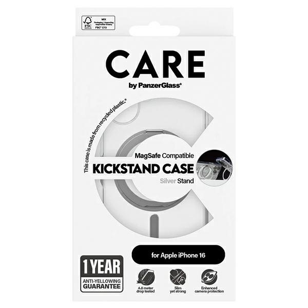 CARE by PanzerGlass Feature Kickstand Case iPhone 16 6.1" srebrny/silver MagSafe 1325