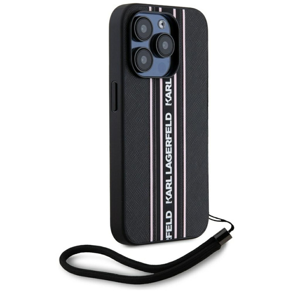 Etui Karl Lagerfeld Saffiano Athleisure  Stripes Cord do iPhone 15 Pro różowy