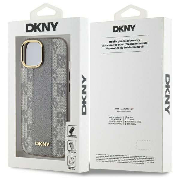 DKNY DKHMP15MPCPVSLE iPhone 15 Plus6.7" beżowy/beige hardcase Leather Checkered Mono Pattern MagSafe