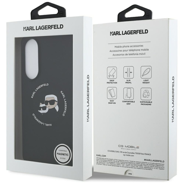 Etui Karl Lagerfeld Silicone Double      Heads And Circle MagSafe do Samsung Galaxy S25 Edge czarny