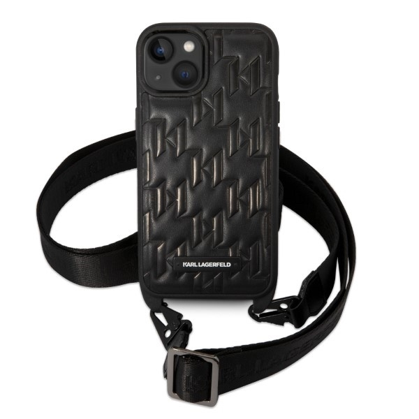 KARL LAGERFELD KLHCP14SSTMMK IPHONE 14 / 15 / 13 6,1" HARDCASE CZARNY/BLACK MONOGRAM PLAQUE LOGO STRAP