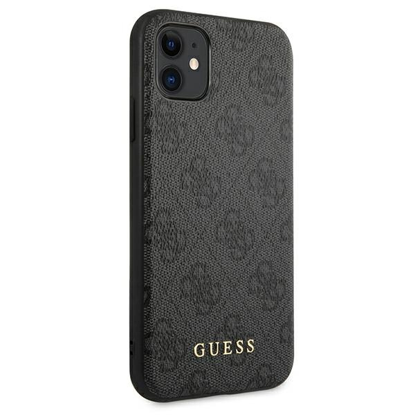 Guess GUHCN61G4GFGR iPhone 11 / Xr 6,1"szary/grey hard case 4G Metal Gold Logo