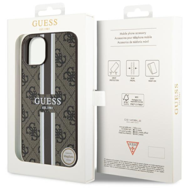 Guess GUHMP14MP4RPSW iPhone 14 Plus / 15 Plus 6.7" brązowy/brown hardcase 4G Printed Stripes MagSafe