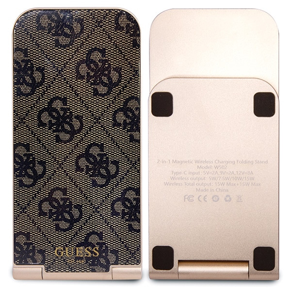 Guess składana ład. indukcyjna2w1 GUDCFAL4PEGW 15W brązowy/brown 4G Pattern MagSafe