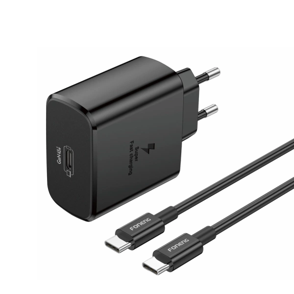 FONENG wall charger EU62 GaN PD 45W 1xUSB-C + cable USB-C - USB-C Black