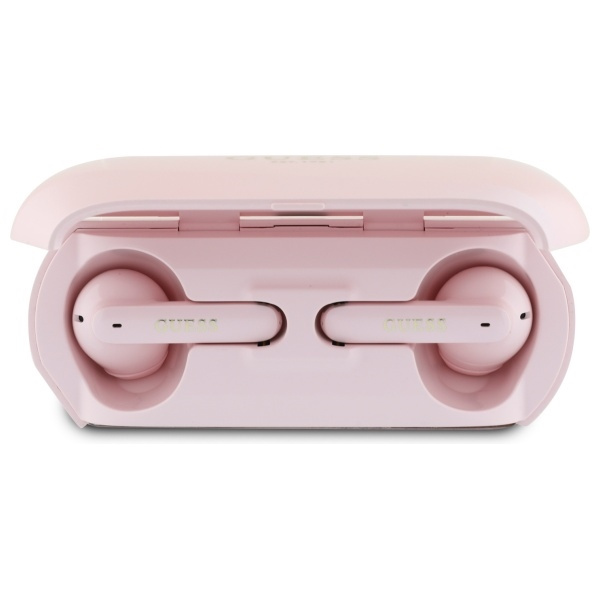 Guess słuchawki Bluetooth GUTWSC2MCDSP   TWS + stacja dokująca różowy/pink Elongated Metalic Printed Logo