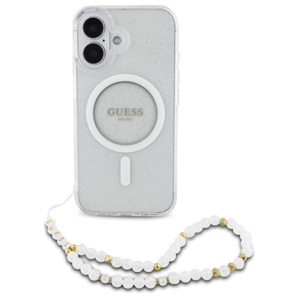 Guess GUHMP16MHGCRELST iPhone 16 Plus6.7" przeźroczysty/transparent hardcase IML Glitter With Pearl Strap MagSafe
