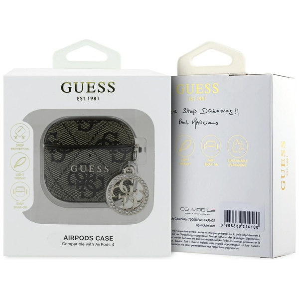 Etui Guess 4G Strass Charm do AirPods 4  brązowy