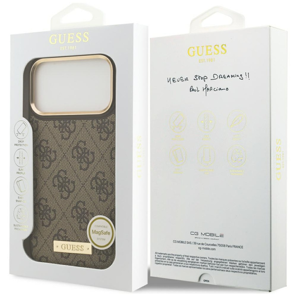 Etui Guess 4G Logo Plate MagSafe do      iPhone 17 Pro Max brązowy