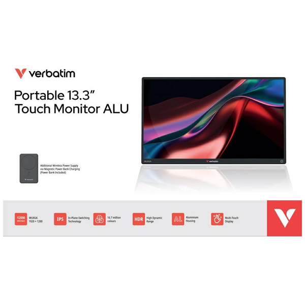 Monitor przenośny dotykowy Verbatim ALU  13.3" WUXGA z powerbankiem 5000mAh czarny 32087