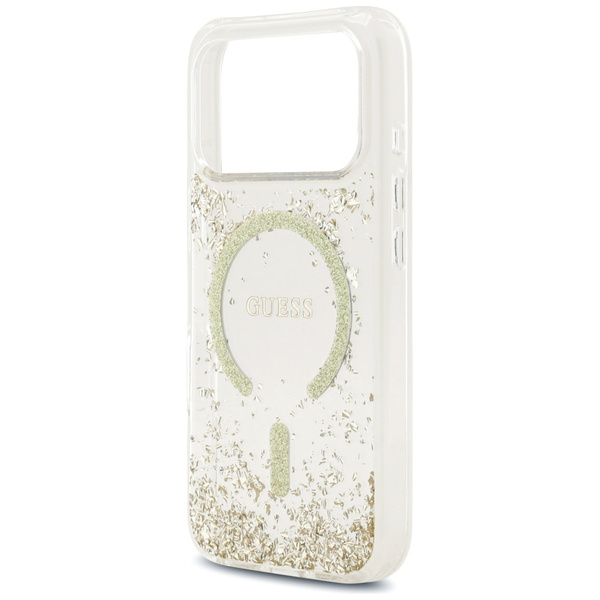 Etui Guess Resin Bottom Glitter MagSafe  do iPhone 17 Pro złoty