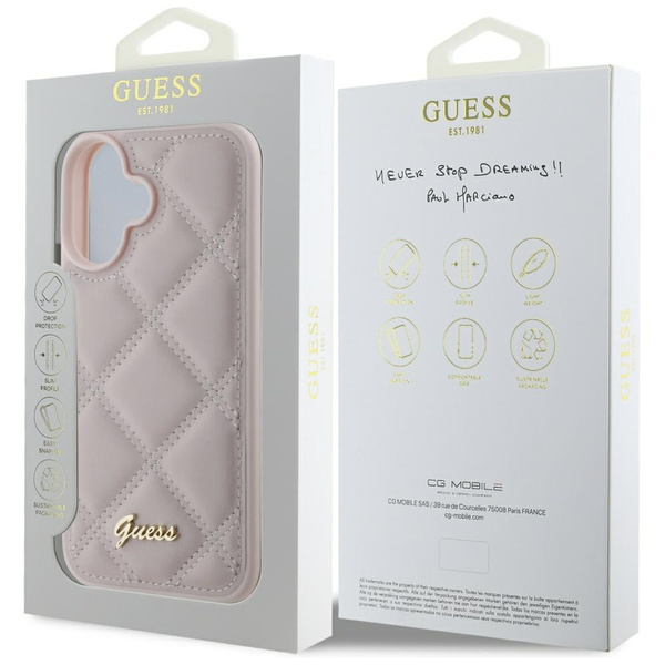 Guess GUHCP16SPSQSQSP iPhone 16 6.1" różówy/pink hardcase Quiled Metal Logo