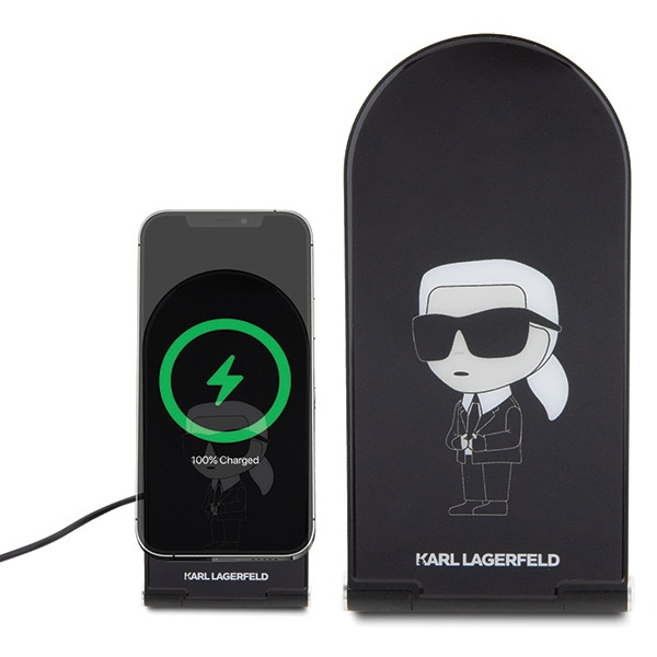 Ładowarka Karl Lagerfeld Ikonik MagSafe indukcyjna 15W składana 2w1 - czarna