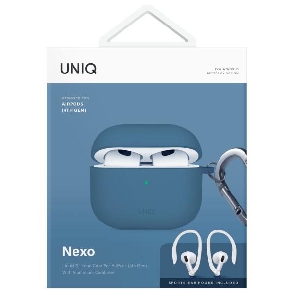 UNIQ etui Nexo AirPods 4 + Ear Hooks     Silicone niebieski/pacific blue
