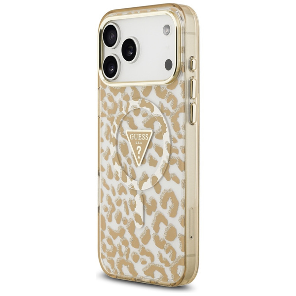 Etui Guess Leopard Glitter MagSafe do iPhone 17 Pro Max brązowy