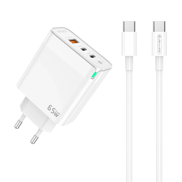 JELLICO ładowarka sieciowa C79 GaN PD 65W 2xUSB-C + 1xUSB QC3.0 + kabel USB-C - USB-C Biały