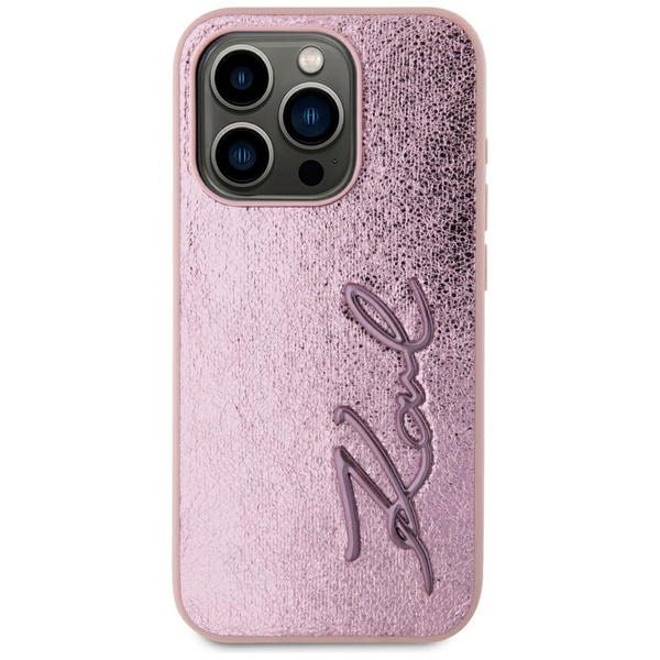 Etui Karl Lagerfeld Wrinkled Metal       Signature do iPhone 15 Pro Max różowy