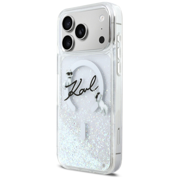Etui Karl Lagerfeld Liquid Glitter Karl  Script Logo MagSafe do iPhone 17 Pro Max przezroczysty