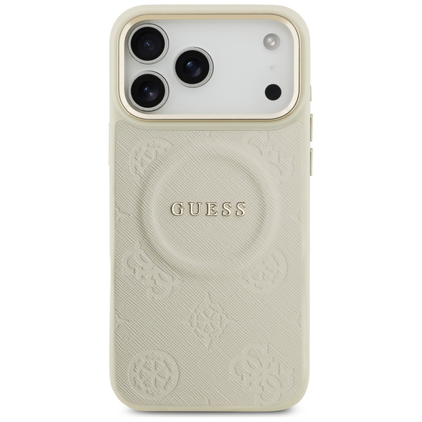 Etui Guess Peony Hot Stamp MagSafe do    iPhone 17 Pro Max beżowy