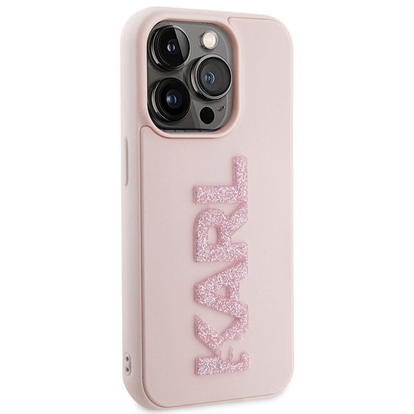 Karl Lagerfeld 3D Rubber Glitter Logo case for iPhone 15 Pro Max - pink