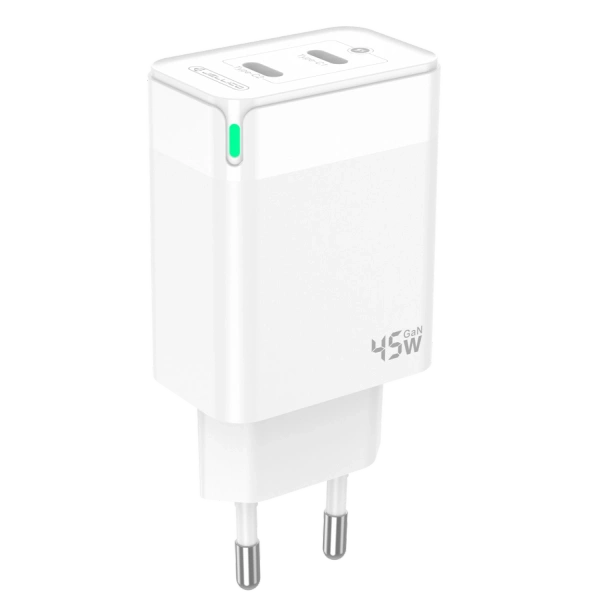 JELLICO ładowarka sieciowa C106 GaN PD 45W 2xUSB-C + kabel USB-C - Lightning Biały