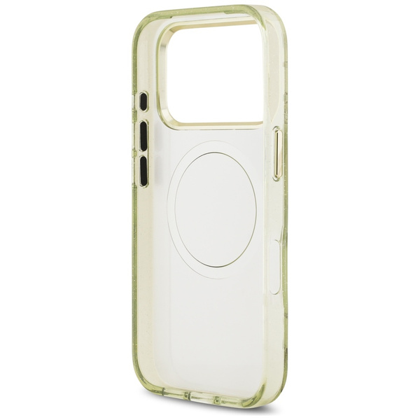 Etui Guess IML Glitter Flowers Triangle MagSafe do iPhone 17 Pro zielony