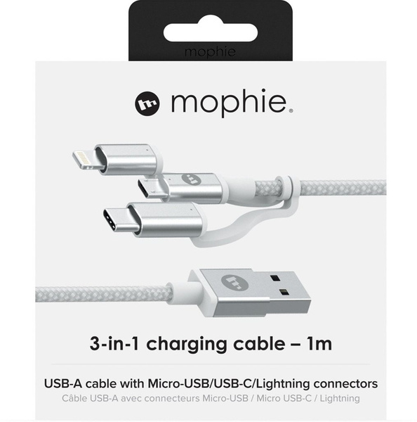 MOPHIE KABEL MICRO-USB / USB-C / LIGHTNING 1M BIAŁY