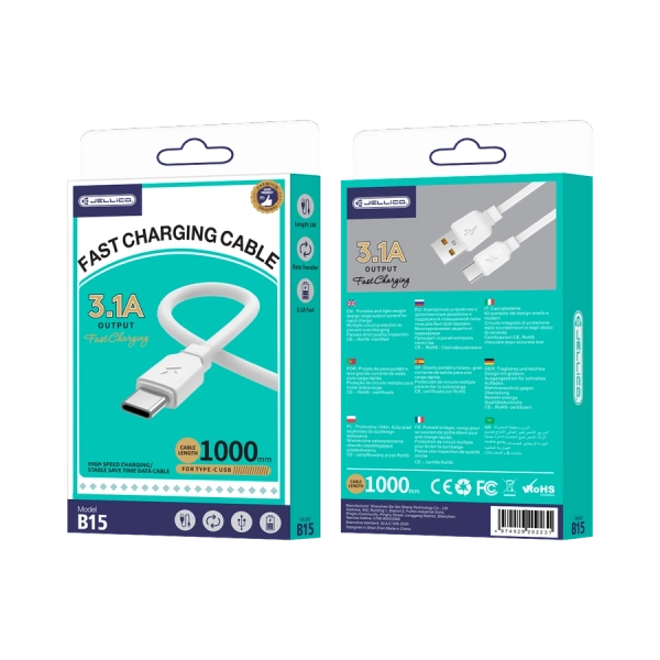 JELLICO kabel B15 USB-C 3.1A 1M Biały