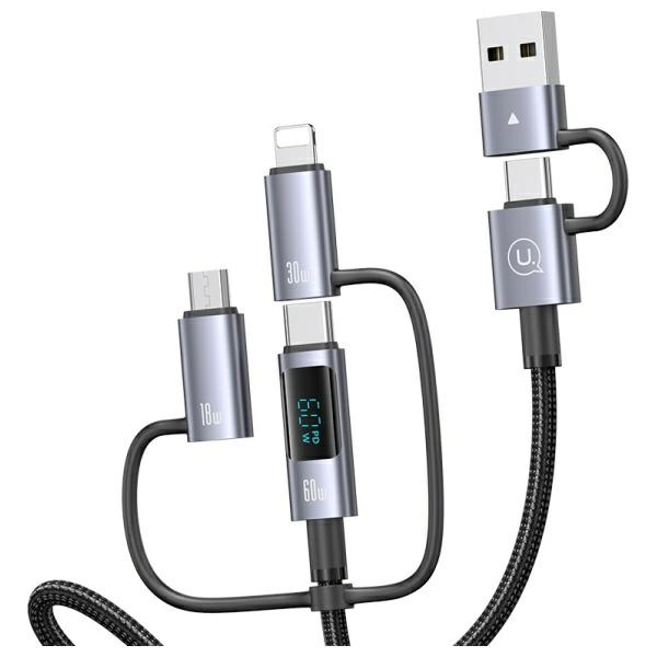 USAMS Kabel 6w1 Fast charging 60W 1,2m    Data Cable Digital dispay Aluminium Alloy Seria Sufeng SJ713