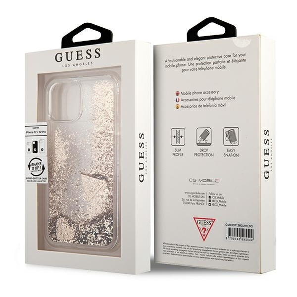 Guess GUOHCP12MGLHFLGO iPhone 12/12 Progold/złoty hardcase Glitter Charms