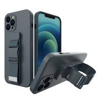 ROPE CASE GEL TPU AIRBAG CASE COVER WITH LANYARD FOR IPHONE 13 NAVY BLUE