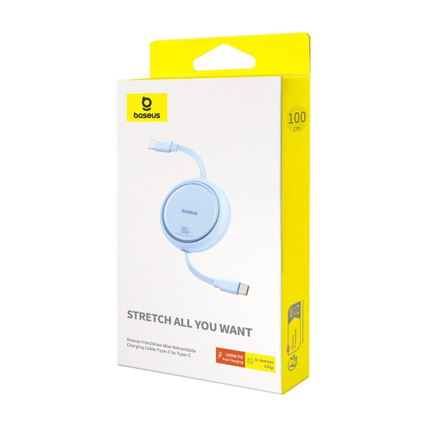 Baseus Free2Draw Mini USB-C - USB-C 100W 1m retractable cable - blue