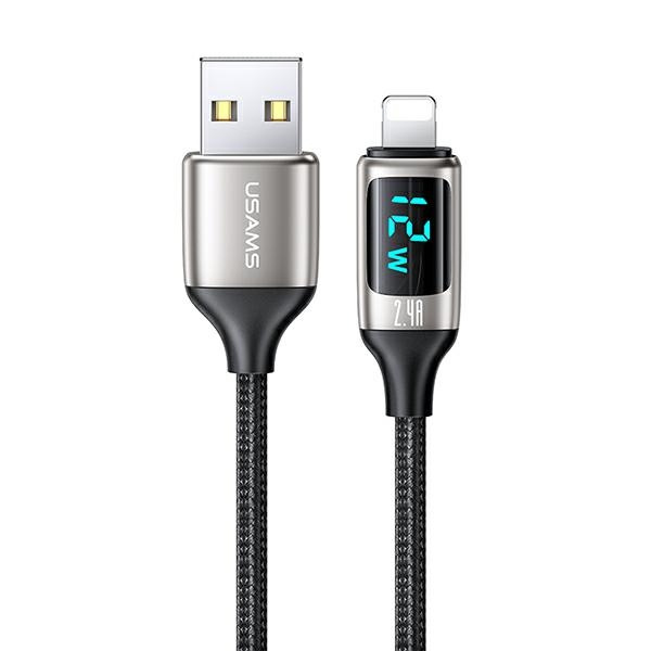 USAMS KABEL PLECIONY U78 LIGHTNING 1.2M LED 2.4A FAST CHARGING SILVER BLACK SJ543USB02 (US-SJ543)