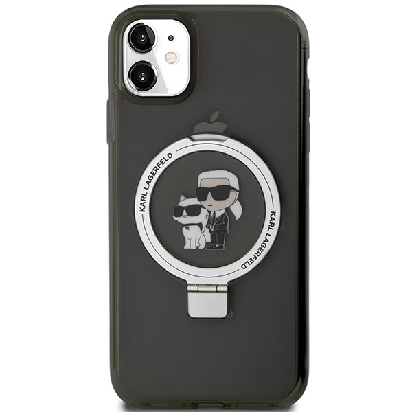 Etui Karl Lagerfeld Ring Stand Karl&Choupettte MagSafe na iPhone 11 / Xr - czarne