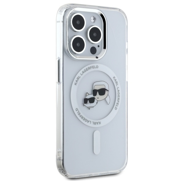 Karl Lagerfeld KLHMP15LHLSKCH iPhone 15   Pro 6.1" biały/white hardcase IML Metal Karl&Choupette Head MagSafe