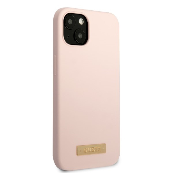 Guess GUHMP13MSBPLP iPhone 13 / 14 / 15 6.1" różowy/pink hard case Silicone Logo Plate MagSafe