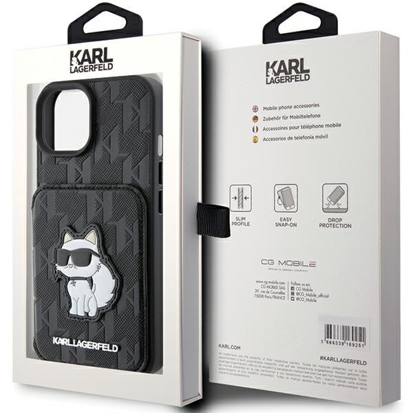 Karl Lagerfeld Saffiano Cardslots and Stand Monogram Choupette case for iPhone 15 - black
