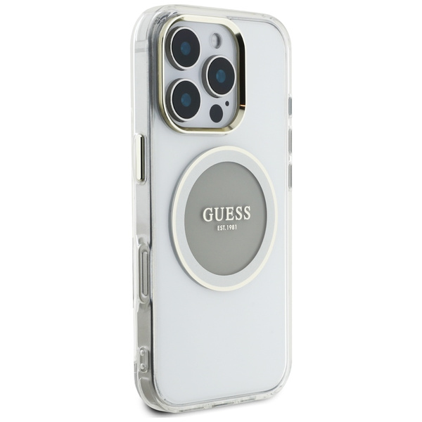 Etui Guess IML Metal Colored Circle      Classic Logo MagSafe do iPhone 16 Pro szary