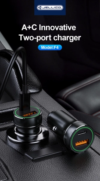 JELLICO ładowarka samochodowa F4 PD 20W 1xUSB-C + 1xUSB QC3.0 Czarny