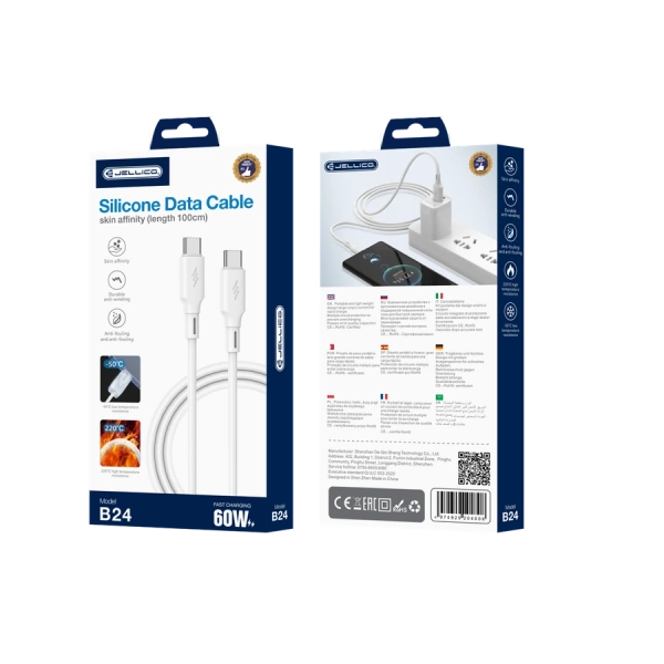 JELLICO kabel B24 USB-C - USB-C PD 60W 1M Biały