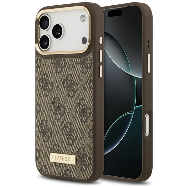 Etui Guess 4G Logo Plate MagSafe do      iPhone 17 Pro Max brązowy
