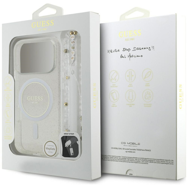 Etui Guess IML Glitter Pearl Strap       MagSafe do iPhone 17 Pro przezroczysty